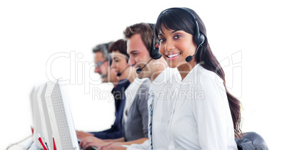 International customer service representatives with headset on