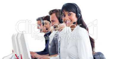 International customer service representatives with headset on