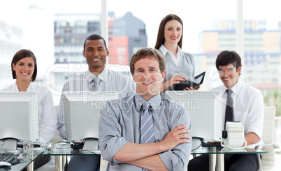 Portrait of a positive business team at work
