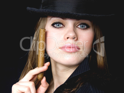 graceful lady in black and a cigarette