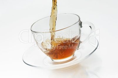 Cup with tea on white background