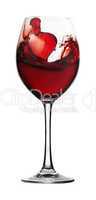 Red wine in a glass glass on a white background