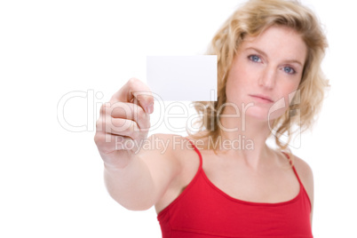 Woman with business card