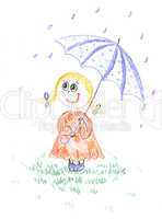 girl with umbrella, drawing