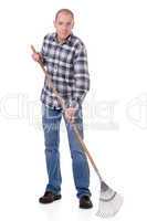Gardener with a rake