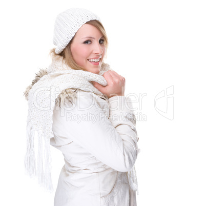 Woman in white winter clothes