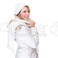 Woman in white winter clothes