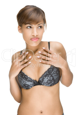 Brunette woman with black bikini