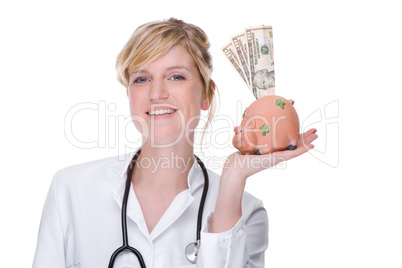 Doctor with piggybank (dollar)