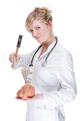 Doctor with piggybank (dollar)