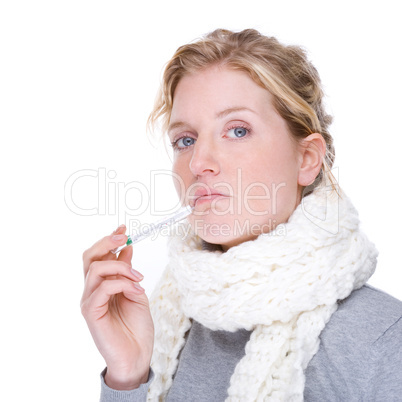 Woman with clinical thermometer