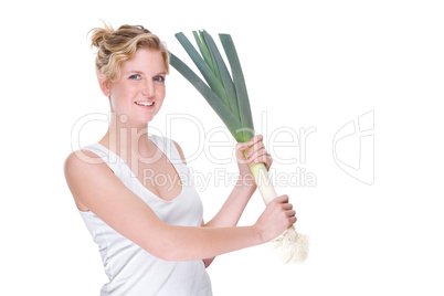 Woman with leek