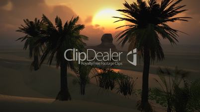 (1150) Egyptian Sphinx Desert Sandstorm Sand Dunes Oasis Sunset Clouds LOOP
