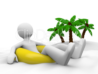 Man on vacation laying on the swim ring