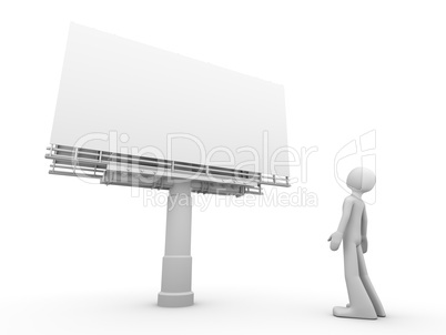 man stands near copyspaced bigboard looking at it