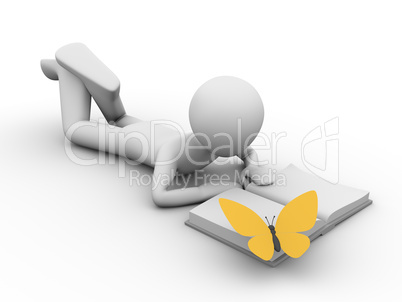 Man reading book with butterflly