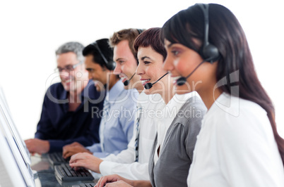 Portrait of business people working in a call center