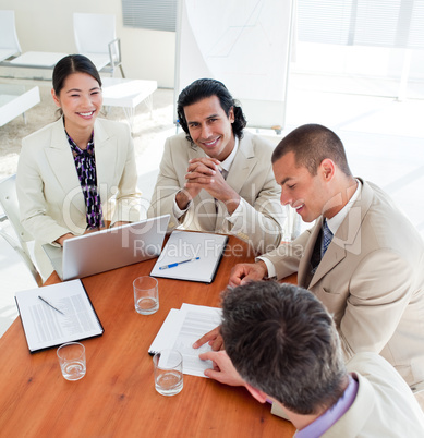 Assertive business co-workers in a meeting