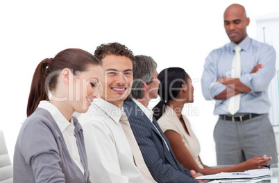 Self-assured businessman doing a presentation
