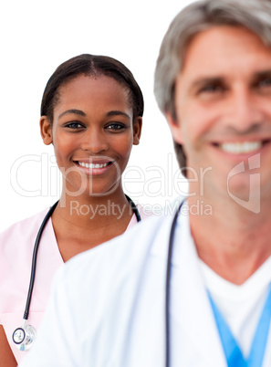 Two doctors standing in a line