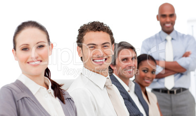 Smiling international business people at a presentation