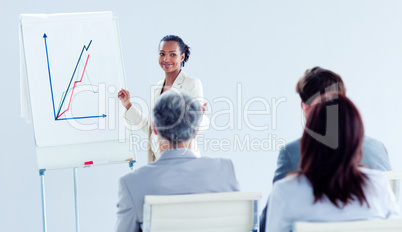 Smiling ethnic businesswoman doing a presentation