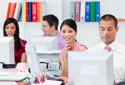 International business people working at computers