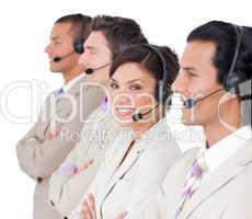 Assertive customer service representatives standing in a row