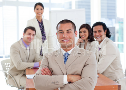 Assertive businessman in a meeting