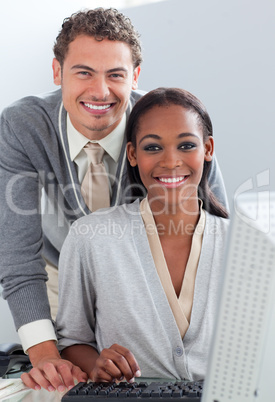 Multi-ethnic business partners working at a computer