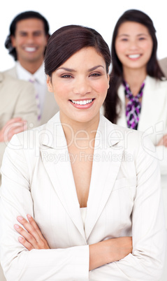 Presentation of a smiling business team