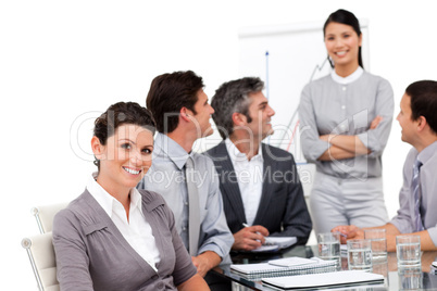 Portrait of smiling business team during a presentation