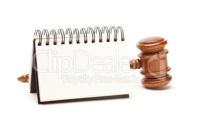 Blank Spiral Note Pad and Gavel on White