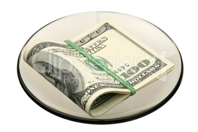 US dollars on a saucer
