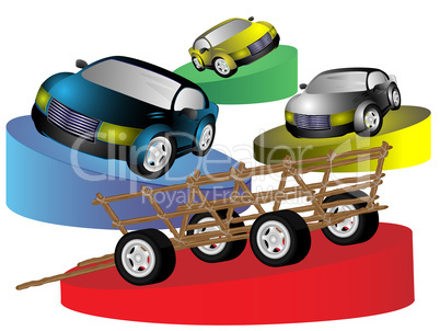 Animal-drawn vehicle and cars