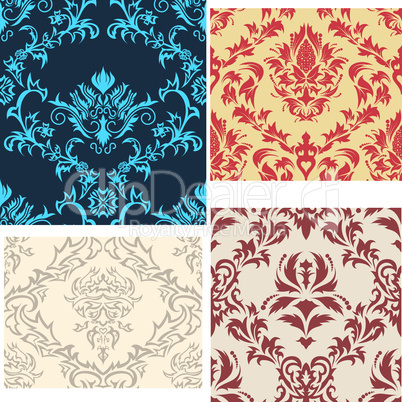 seamless damask patterns set