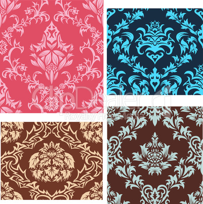 seamless damask patterns set