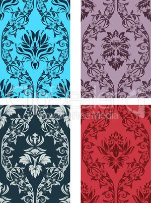 seamless damask patterns set