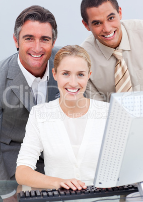 business team working at a computer