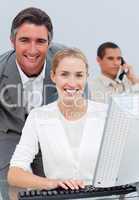 business team working at a computer
