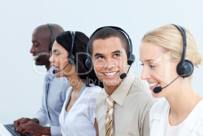 people working in a call center