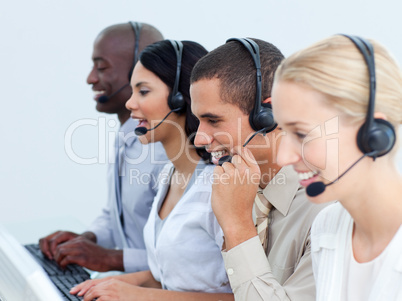 people working in a call center