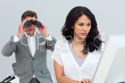 businessman looking her colleague's