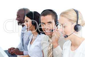 business people working in a call center