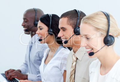 people working in a call center