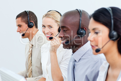 people working in a call center