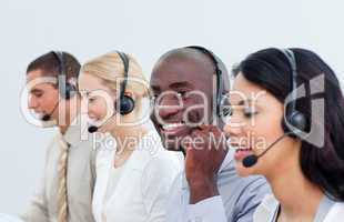 people working in a call center