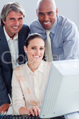 business people working at a computer