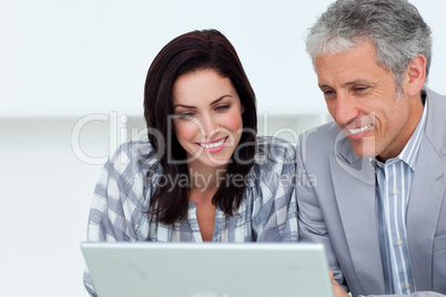 business partners working at a computer