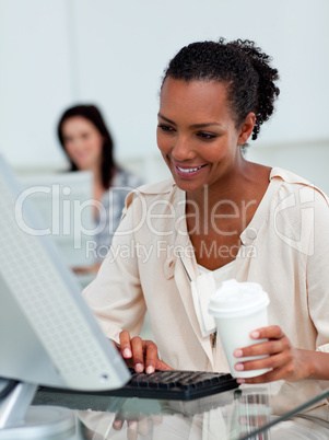 businesswoman drinking a coffee